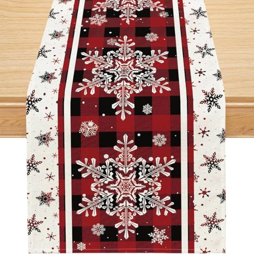 Tischläufer Weihnachten Rot 183x33cm, Weihnachtstischläufer Tisch Schneeflocke Abwaschbar, Winter Weihnachtsdeko Tisch, Weihnachts Tischläufer Tischdeko für Weihnachten Deko, Christmas Table Runner