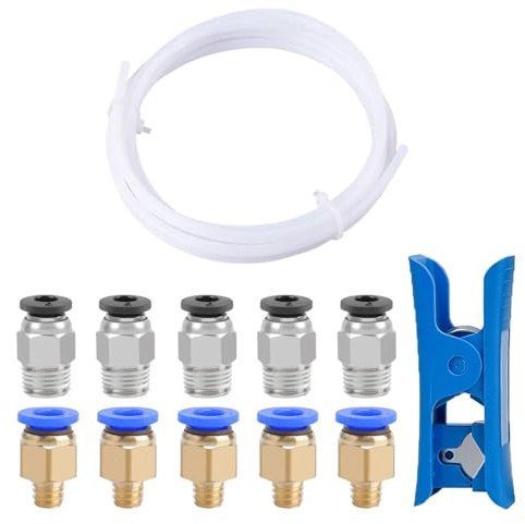 QitinDasen 2 Meter 3D Drucker PTFE Teflonschlauch mit Schlauchschneider, 5 Stück PC4-M6 Pneumatik Verbinder und 5 Stück PC4-M10 Pneumatik Verbinder