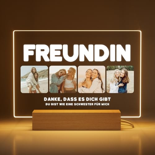 Greatminer Personalisierte Lampe mit Foto und Widmung - Personalisierte Geschenke Freundin - Geburtstagsgeschenke - Acrylglas 18x14 cm mit optionalem LED-Sockel