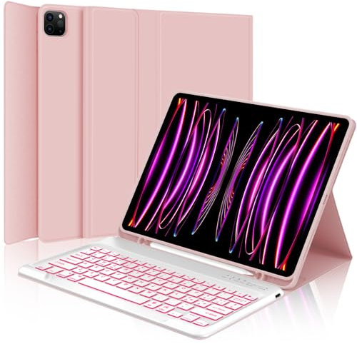 Tastatur für iPad Pro 12.9, Tastaturhülle für iPad Pro 6/5/4/3 Generation, Italienische Tastatur mit Hintergrundbeleuchtung Bluetooth Magnetisch für iPad Pro 12,9 Zoll 2022/2021/2020/2018, Rosa