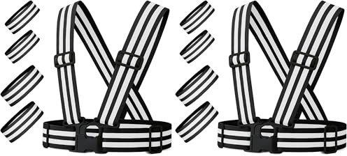 FLEXEO Chaleco reflectante + 4 bandas reflectantes, color negro | Chaleco reflectante para bicicleta, correr, correr, obras, correr, correr, correr, chaleco reflectante