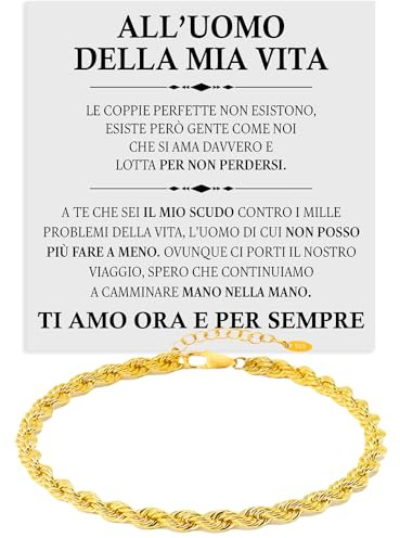 Bramart - Bracciale Uomo Argento Sterling 925 - Finitura Oro 18k - Maglia Cubana - Cofanetto con Dedica - Ideale per Ogni Occasione - Oro, Grande, Argento Sterling
