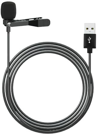 Microphone USB Lavalier Omnidirectionnel de 2m, Micro-Cravate avec Clip pour PC, Mac, Laptop - Idéal pour Youtube, Skype, Enregistrement, Podcast, Gaming - Plug & Play, Compatible avec Windows et iOS