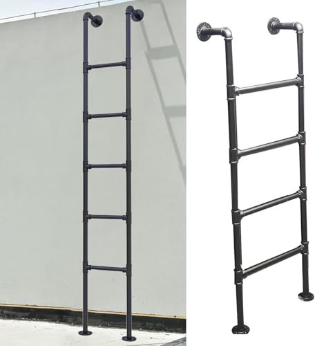 GODFSAHG Heavy-Duty Egress Window Ladder - Basement Ladder 4-8 Rung, Wall Mounted Metal Step Ladders Black Wrought Iron Attic Bunk Bed Ladder Fire Climbing Ladder 45 55 65 Inch(110cm/43in)