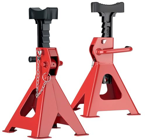 Wiltec Unterstellbock 2er Set, Stützbock bis 2 t, Böcke höhenverstellbar 26,5-43 cm, Arbeitsbock mit Sicherungsbolzen, Auto Bock rutschfestes Gummi