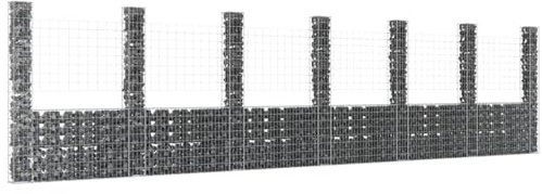 Gabionenkorb U-Form mit 7 Säulen, Xichuzi Gabionen Zaun, Steinkorb Gabione, Gabionenwand, Gabionen Pflanzkübel, Gabionen-hochbeet, Eisen 740x20x200 cm