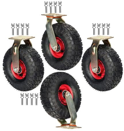Möbelrollen Pneumatische Lenkrolle Mit Bremsen, 8/10 Zoll Hochleistungs-industrielle Bockrollen Absorption, Tischwagen Garage 4-TLG