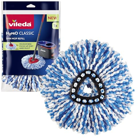 Vileda H2PrO Wischmopp-Ersatzkopf, Mikrofaser, für alle Böden, 1er Pack | Mikrofaser | dreieckiges Design für Ecken | maschinenwaschbar | für Vileda H2PrO Spin Mop | Blau/Weiss