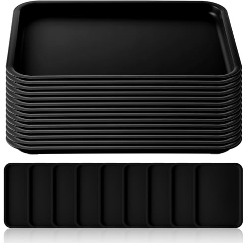 Gerrii 18 Pcs Plastic Fast Food Trays Bulk Restaurant Serving Cafeteria Tray Grill School Lunch Tray Rectangular Serving Platter for Kitchen Hotel Restaurant (Black,12 x 9 Inch)