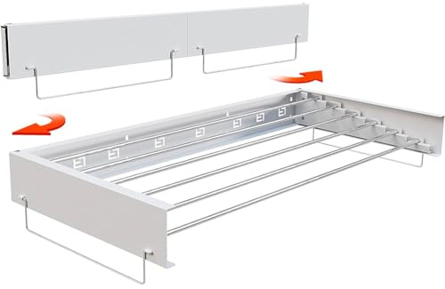 Wäscheständer Wandmontiert Ausziehbar, Wäscheständer Klappbar 30kg Tragkraft, Ausziehbarer Wandtrockner 100cm, Wand-Wäschetrockner für Innen oder Außen - Platzsparend Kompaktes schlankes Design, Weiß