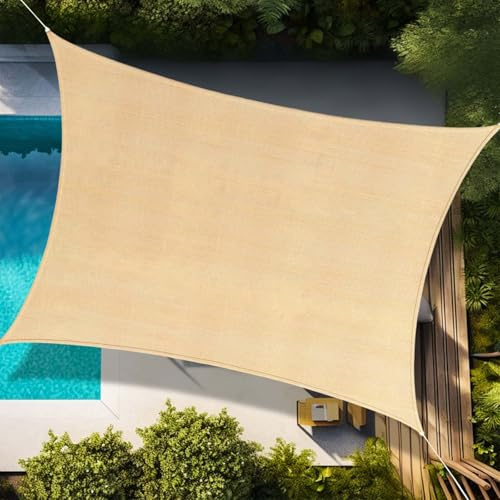 Tenda A Vela Rettangolare 3.5x6m Vela Ombreggiante HDPE Traspirante, Protezione Raggi UV 95%, per Feste All'aperto in Terrazza Giardino, con Corda, Beige