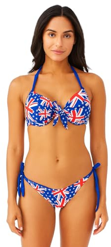 Bikini Union Jack à Motif Drapeau Britannique, Bleu Royal avec Étoiles, à Armatures, Bretelles à Nouer, Style Plage Été (FR/ES, Alpha/Lettres, Moyen, Taille Normale, Taille Normale, Bleu)
