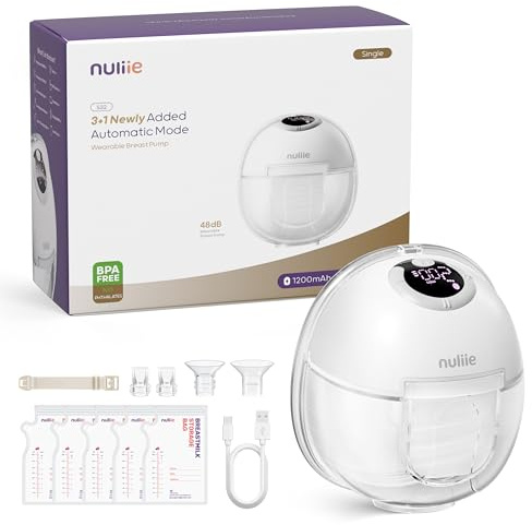 Nuliie S32 - Extractor de leche eléctrico portátil S32, 4 modos, 9 niveles, brida de 24 mm con indicador LED, 1 brida de 18 mm y 21 mm y válvulas de pato intercambiables (1 paquete, blanco)