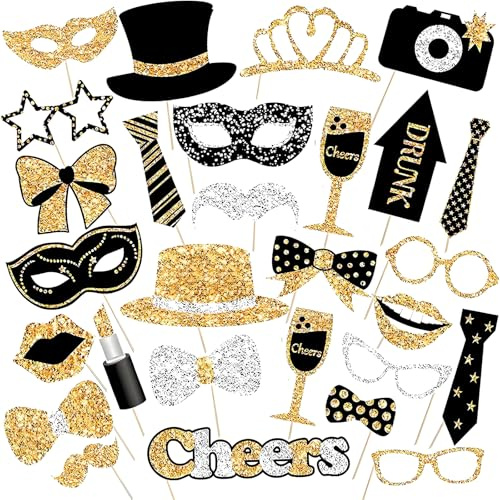 30 Stück Foto Requisiten, Geburtstag Deko Fotorequisiten, Fotobox Accessoires, Party Requisiten Selfie Requisiten, Für Halloween,Weihnachten,Tischdeko Geburtstag,Karneval,Silvester Deko