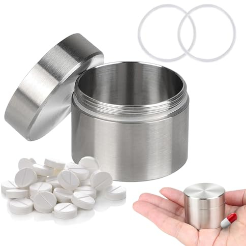CAAGGMM Caja Portátil Acero Inoxidable, 25 ml Mini Pastillero Botes de Metal Pequeños, Caja con Tapa y Anillo de Sellado, Hermetica Contenedor de Sellado, Para Hojas de Té y Especias