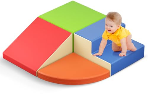 Brolteja Baby-Schaumstoffbausteine, XXL Softplay-Set für Kleinkinder von 1–3 Jahren, Baby-Kletterturm mit Rutsche, große Bausteine für Indoor-Spaß (Mehrfarbig-4)