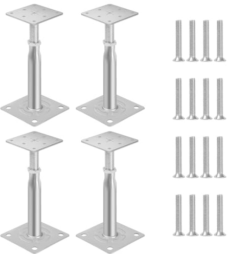 Pfostenträger höhenverstellbar, 4 Stück Verzinkte Pfostenträger aufschrauben, 100-150 mm / 150-190 mm Stützenfuß Bodenfuß, für Terrassen, Zäune, Gartenlauben, Carports