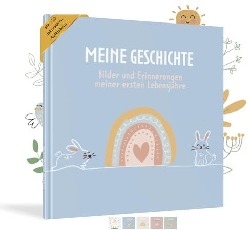HuBorns - Babyalbum Erstes Jahr bis 5 zum Einkleben von Fotos, Fotoalbum Kinder +50 Seiten und Stickern, Originelles Erinnerungsbuch Baby, Fotoalbum Baby für Babyparty Geschenk