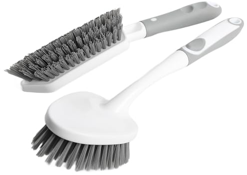 ZHABAYEN 2 Pack Heavy Duty Scrub Brush Set with Long Handle | Hard Bristle & Non-Slip Grip, Cleaning Brush for Shower, Bathroom, Tile, Tub, Floor, Grout