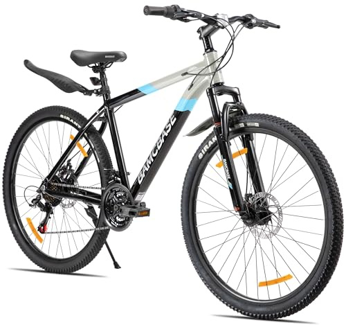 HILAND Rockford mountainbike 26 tum MTB män & kvinnor, 18-växlad cykel med skivbroms för män kvinnor, aluminiumram hardtail, unisex vuxna cykel, grå