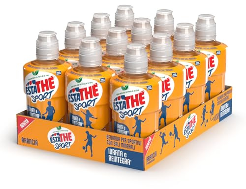 Estathé Sport Arancia - The Freddo con Sali Minerali, Vero Infuso di Foglie di The e Succo di Arancia, Bevanda Analcolica Senza Glutine, 12 Bottiglie da 250 ml