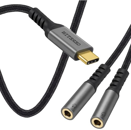GERETIN Adaptateur Audio USB-C vers 3.5 mm Adaptateur Double Jack USB C Audio Splitter Type C vers 3.5mm Câble Compatible avec iPhone 17/16/15 Pro Max Plus, iPad Pro, Galaxy S25/24, Pixel,Laptops etc.