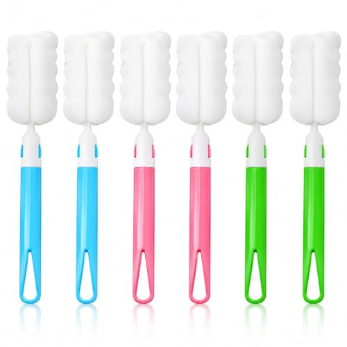 6 PCS Baby Bottle Brush, Long Handle Sponge Bottle Cleaning Brushes 20 x 5 cm, Soft Foam Baby Bottle Brush Cleaner for Cups, Mugs, Glass Bottles, Feeding Bottles, Reusable Kitchen Cleaning Tool