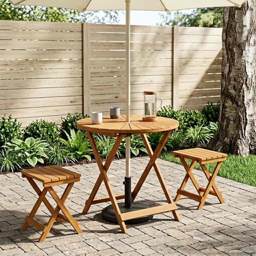 sephironlbb Table de jardin pliante en bois d'acacia massif naturel Ø 70 x 75 cm avec trou de parasol - Résistant aux intempéries - Pliable - Peu encombrant - Pour terrasse, balcon, extérieur, table