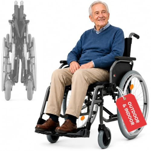 Bischoff & Bischoff S-Eco 2 Rollstuhl faltbar leicht [40cm Sitzbreite] | fixe Sitzhöhe, Kunststoff-Gabel, Duo-Armlehnen, Klappbarer Reiserollstuhl, Wohnung & Unterwegs