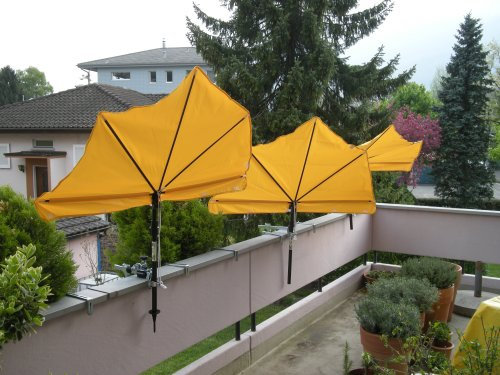 Hollymat B - Gelber Balkonfächerschirm STABIELO - Holly'mat ® - Fächerschirm mit BALKON-BRÜSTUNGSHALTERUNG für Ø bis 195 mm - Innovationen Made in Germany
