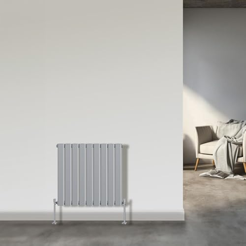 NRG 600x612mm Horizontal Flat Panel Radiator Chrome Single Column Radiator | Mild Steel, Radiator Wall Mounted, Modern Radiator, Central Heating Compatible, with Brackets, for Bedroom, Kitchen, Bathroom