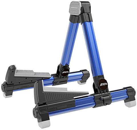 Guitar Stand - Foldable Aluminum Floor Stand Adjustable for All Types of Guitars, Basses, Ukuleles and Violins, Banjo Easy to Carry Steady Stand Safe Protection (Blue)