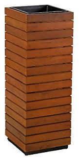 greemotion 130561 Pflanzsäule mit schwarzem Einsatz für außen/innen, Akazienholz, Pflanzenständer, Braun, 24,5 x 24,5 x 72 cm