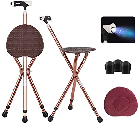 Heavy Duty Folding Cane with Seat Upgraded Tripod Design Walking Stick for Seniors Adjustable Height (32-36) & Seat (18-22) Portable Chair Cane for Travel Shopping Outdoor Supports up to 400 LBS