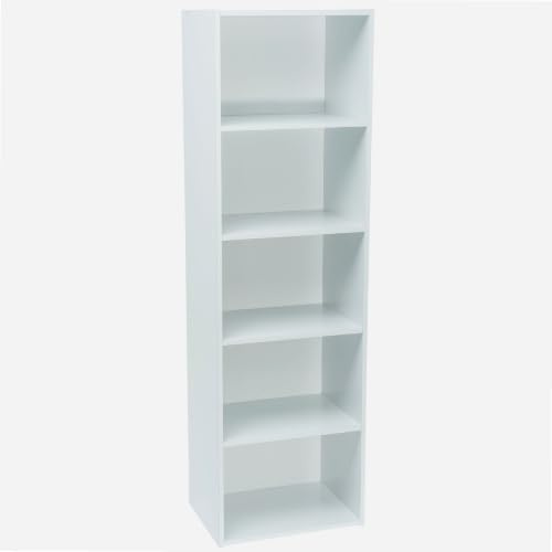 WERKA PRO Meuble Blanc de Rangement - 5 Niches - Panneaux de Bois MDF - 133 x 40 x 29 cm - Livré en Kit avec Plan de Montage - pour Salle de Bain, Couloir ou Chambre - Robuste et Polyvalent