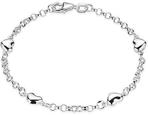 Materia Herz Armband Kinder Mädchen - 925 Silber Armkettchen 16cm Silberarmband mit Herzchen SA-108-Silber