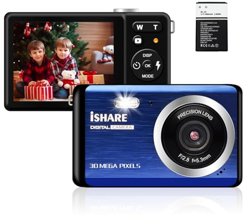 Digital Camera for Photography with FHD 1080P 18X Digital Zoom, 30MP Kids Rechargeable Point and Shoot Cameras,Built-in Microphone,Small Camera for Kids/Adult/Elderly/Beginners(Blue)