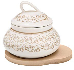 Brandani 53554 Azucarero rizos de hada Porcela con soporte bambú natural cm D 10,5 x 9 h