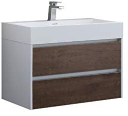StoneArt Badmöbel Set mit Mineralguss Waschbecken und Unterschrank Waschtisch als Einzel- oder Doppelwaschbecken mit Unterschrank ohne Armaturen Mailand ML-0800 Eiche dunkel 80cm