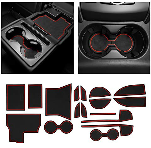 CupHolderHero Lot de 17 Tapis antidérapants et Anti-poussière personnalisés pour Porte-gobelets, Console Centrale et Poches de Porte (Bordure Rouge)