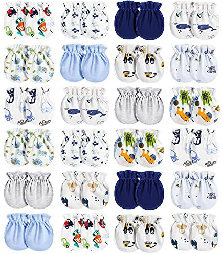 Geyoga 24 Pairs Newborn Baby Mittens No Scratch Mittens Soft Elastic Infant Baby Gloves for 0-6 Months Boy Girl(Cool Style)