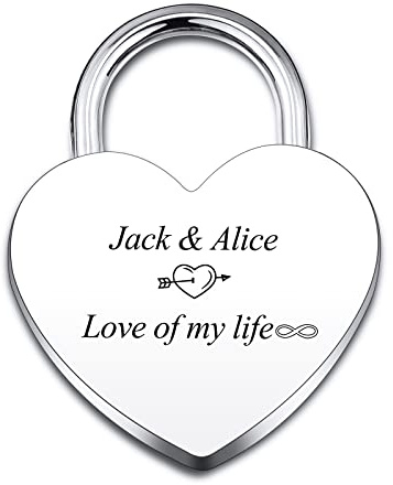 INBLUE Personnalisé en Forme de Coeur Serrure Gravure Photo Nom Date pour Couple Copain Petite Amie Amour Pont Alliage Cadenas avec Clé Valentin Relation Amant Cadeau(Couleur Argent)