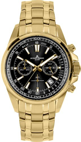 JACQUES LEMANS Herrenuhr Chronograph Ziffernblatt mit Sonnenschliff 1-2117