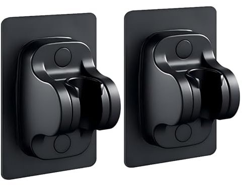 DASITON Duschkopfhalterung ohne Bohren, Handbrause Halter Winkel verstellbar, Duschkopf Halterung mit extra starkem Klebepad, Brausehalter Duschhalterung Wasserdicht (Schwarz 2Pcs)