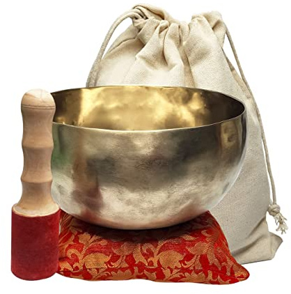 CRAFTSTRIBE Grand bol chantant tibétain martelé à la main 17,8 cm avec millet et coussin en soie, Objet Spiritualité Méditation