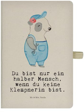 Mr. & Mrs. Panda DIN A5 Baumwoll Notizbuch Klempnerin Herz - Geschenk, Tagebuch, Schreibheft, Gesellenprüfung, Arbeitskollege, Dankeschön,