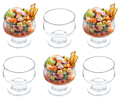 GK Global Kitchen Set of 6 Glass Prawn Cocktail Bowls Dishes Appetizer Starter Serving Glasses for Prawn Cocktail Appetiser Seafood Shrimp Salad Cocktail Nibbles Glass Bowls, 278ml