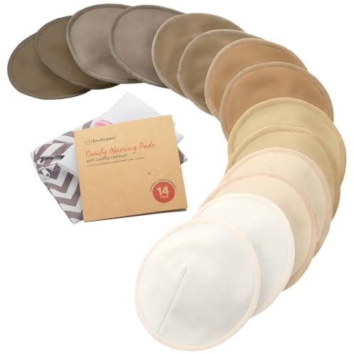 Organic Nursing Pads, 14 Washable Breast Pads,Wash Bag (Coffee, L 5)