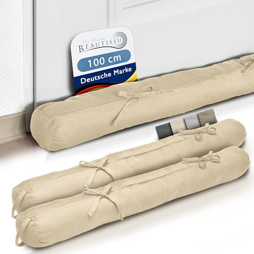 Beautissu Zugluftstopper 2er Set Türluftstopper für Türen & Fenster | 100x10cm Creme Kältestopper Haustür Durchzugstopper Türwindfänger Türdichtung 100cm Tragegriff Tür Windstopper Viento