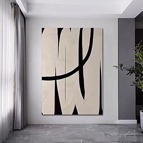 GEMMII Beige und Schwarz Abstrakter Druck auf Leinwand, Wandkunst, Leinwand Bilder XXL, Elegantes, minimalistisches Wanddekorationsposter für Wohnzimmer, 80 x 120 cm, rahmenlos